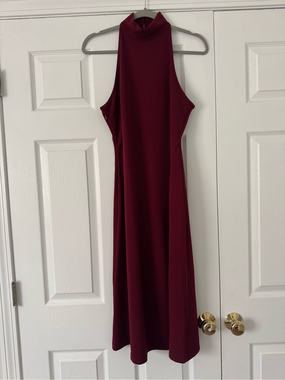 Sleeveless High-Neck Burgundy Dress